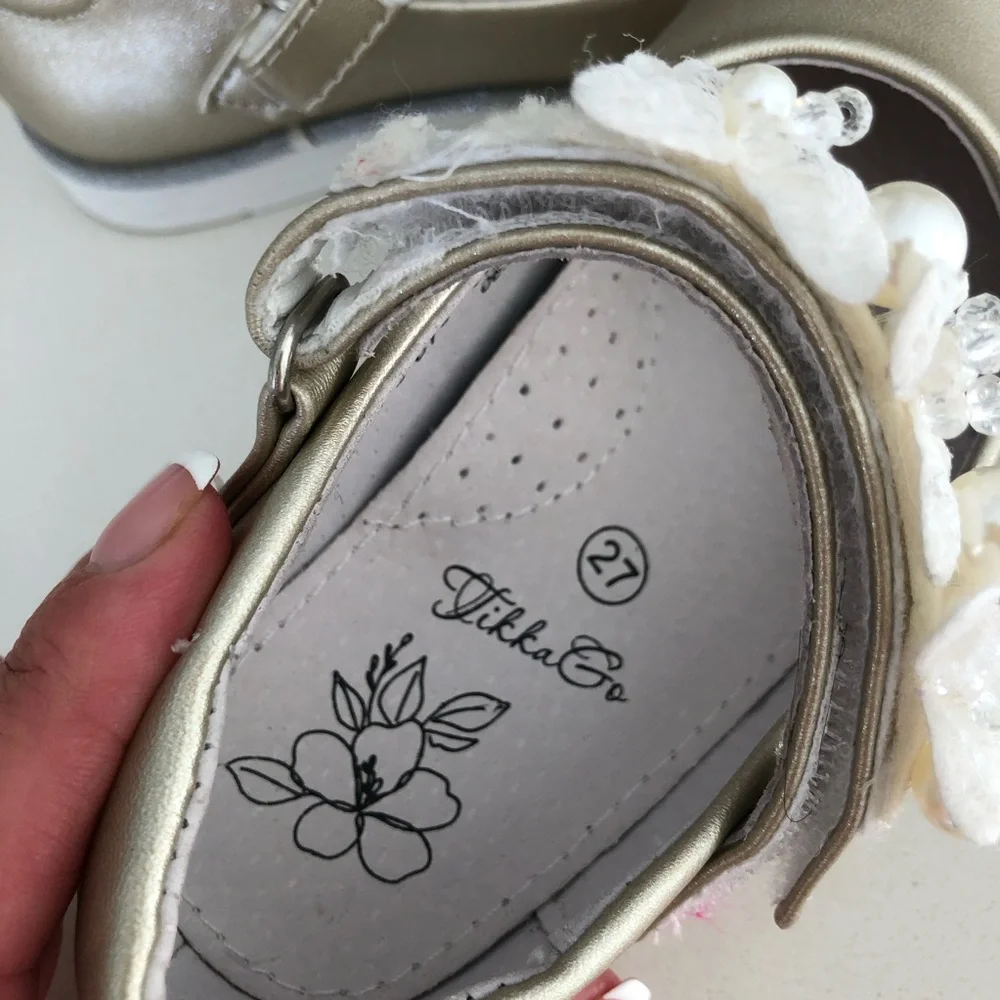 TikkaGo Gold Leather Mary Jane Dressy Pearl Shoes Toddler Girl Sz 10 NEW